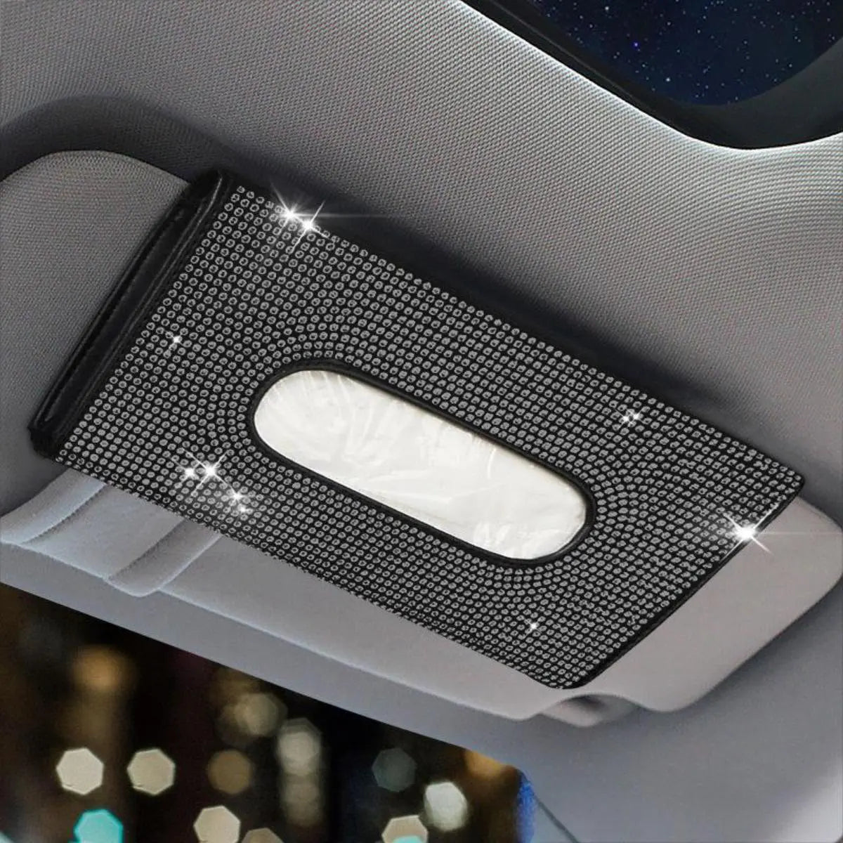 Car Tissue Box, Car Sun Visor Tissue Storage Box, Glitter Artificial Rhinestone Shiny Tissue Bag, Artificial Crystal Car Back Seat Tissue Bag, Tissue Holder for Car, Car Accessories Women, Car Interior Accessories Girls