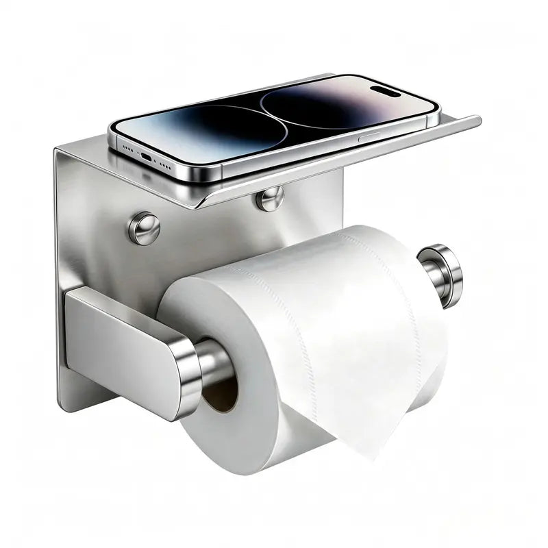 DGAPHRO Black Toilet Paper Holder with Shelf Rustproof Stainless Steel, Adhesive or Screw Wall Mount for Easy Installation, Toilet Tissue Holder for Bathroom,Washroom, Kitchen,RV.