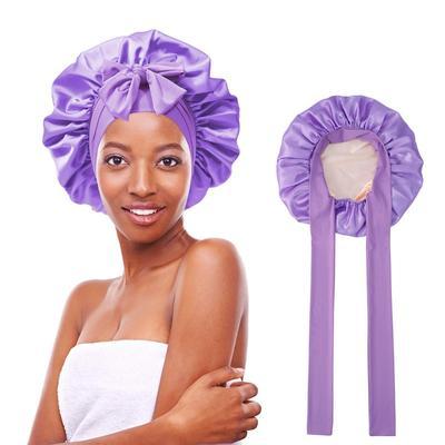 Double Layered Satin Night Caps Hair Care Silk-Like Bonnet Sleeping Hat Shower Caps for Women Nightcap With Elastic Tie Band Gifts Household