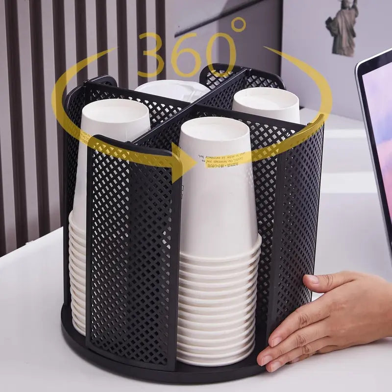 Coffee Cup Dispenser, Disposable Paper Cup and Lid Holder 360° Rotatable with 4 Compartments,Can Stacking 3-16oz Cups and Lid Holder for Coffee Shop,Home Countertop,Office,Restaurant,Kitchen