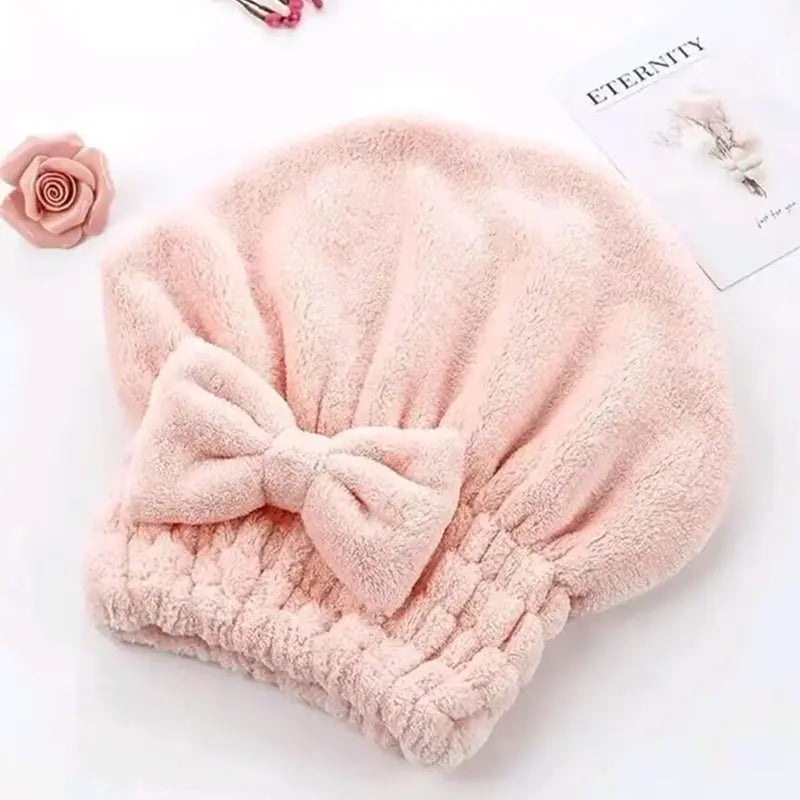 4pcs Shower Cap Set for Women, Soft Ultra-Absorbent Hair Drying Towel Wraps with Bow Decor, Reusable Bathroom Essentials for Adults