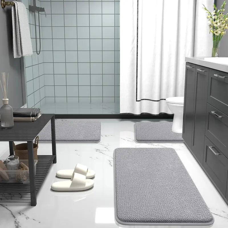 Rectangular Cushioned Thick Contour Hug Foam Bathroom Mat - Plain, Strong, Decorative, Comfortable Water Absorbent Mat, Wicks Moisture Fast, Stays Put PVC Backing, Machine Washable Bathroom Supplies for Tub, Shower (Cold Wash, No Bleach, Easy Clean)