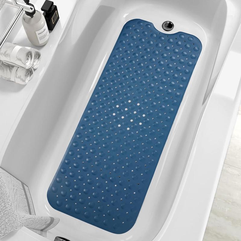 Bath Tub and Shower Mats, Non-Slip 39 x 16 Inch Extra Long Bath Mat, Machine Washable Bathtub Mat with Drain Holes, Suction Cups for Bathroom (Black)