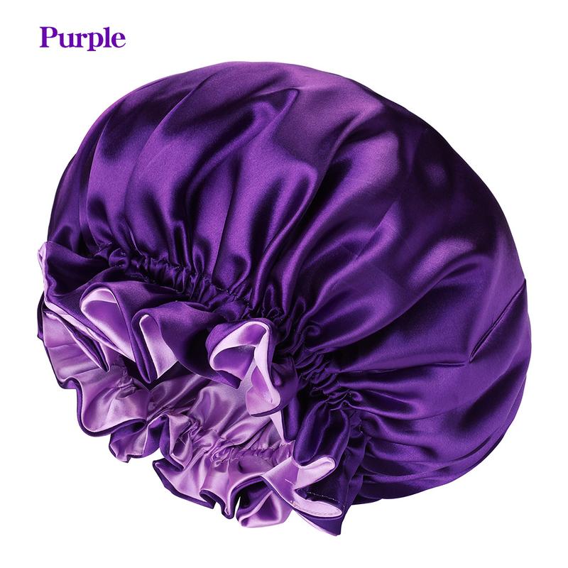 Best-selling large double-layer satin elastic sleep cap, wide-brimmed solid color shower cap, beauty and hairdressing cap