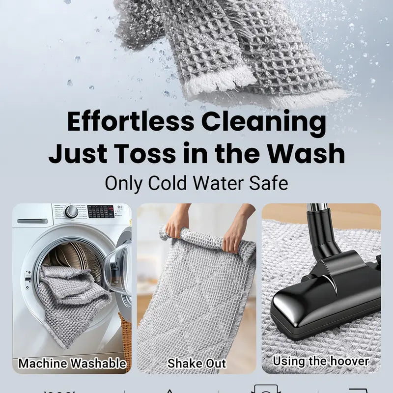 Furicher 2-Piece Anti-Slip Grip Bath Mat Set, Boho Home Spa Waffle Rugs - Super Absorbent Rectangle Mats for Bathroom Decoration, Shower Use, Machine Washable Gray & White (50.8cm×114.7cm + 45.7cm×76.2cm)