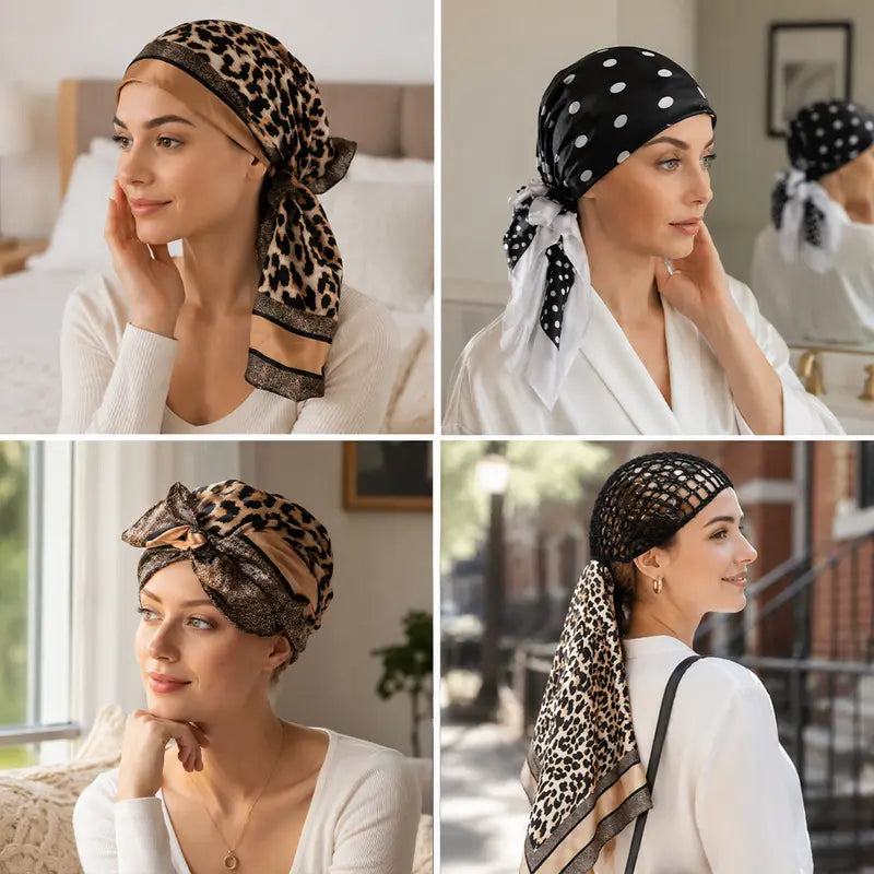 3PCS Wrap Cap Hair Net with Scarf 2in 1 Hair Wrap Cap Bonnet for Women Shower Hat for Silk Press Curly Braided