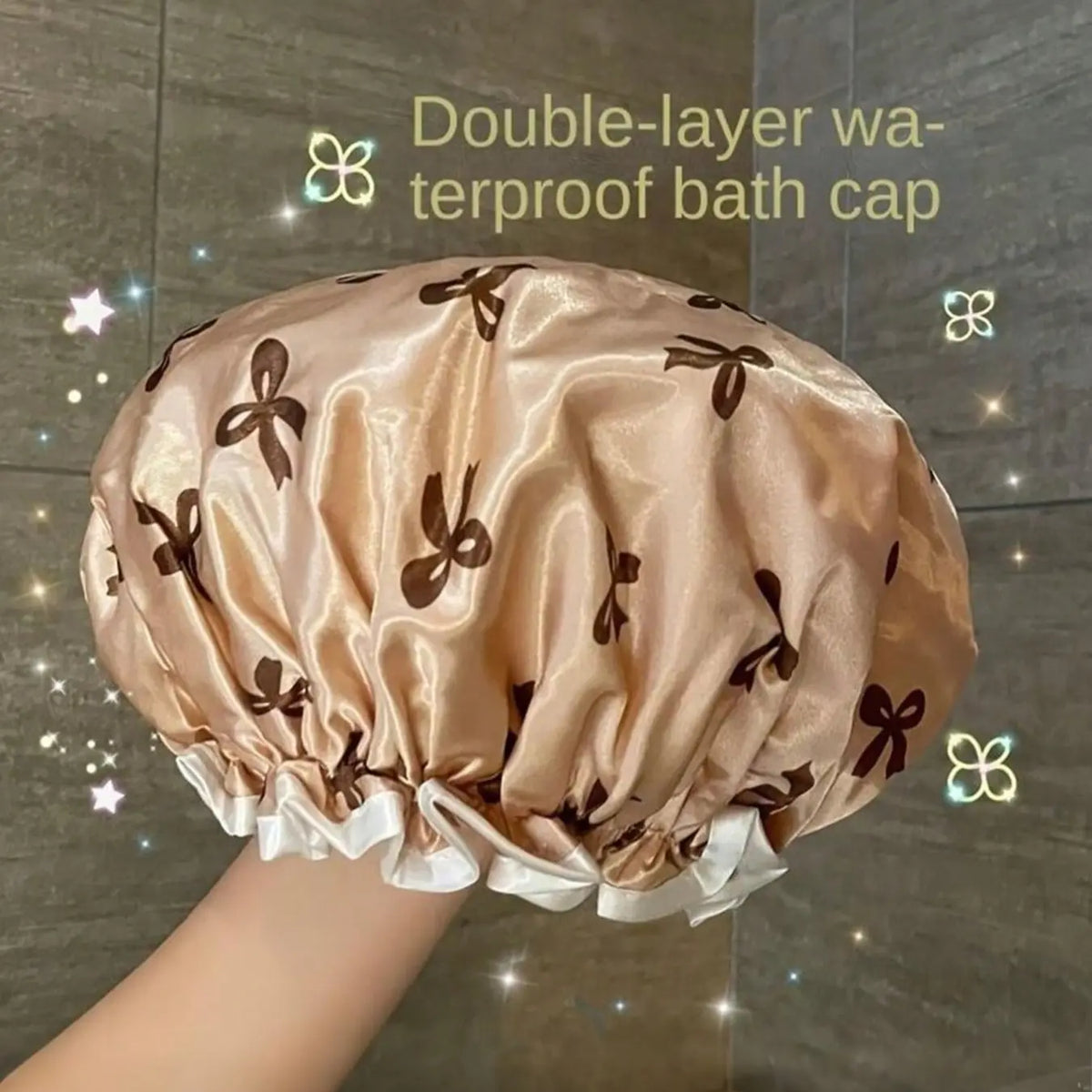 Women's Waterproof Reusable Bow Pattern Shower Cap, Elastic Hair Cover, Bathroom Home Kitchen Use, Summer Back-To-School Decor, Bathroom Accessory