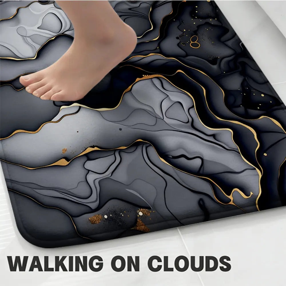 3/5Pcs Black Gold Marble Bathroom Mat Set, Bathroom Rugs Set, Nonslip Bathroom Rugs, Non-Slip Absorbent Bath Mat, Quick Drying Mat, Toilet Lid Cover & U-Shaped Mat, Modern Bathroom Decor, Marble Texture Accessory, Bathroom Floor Mat
