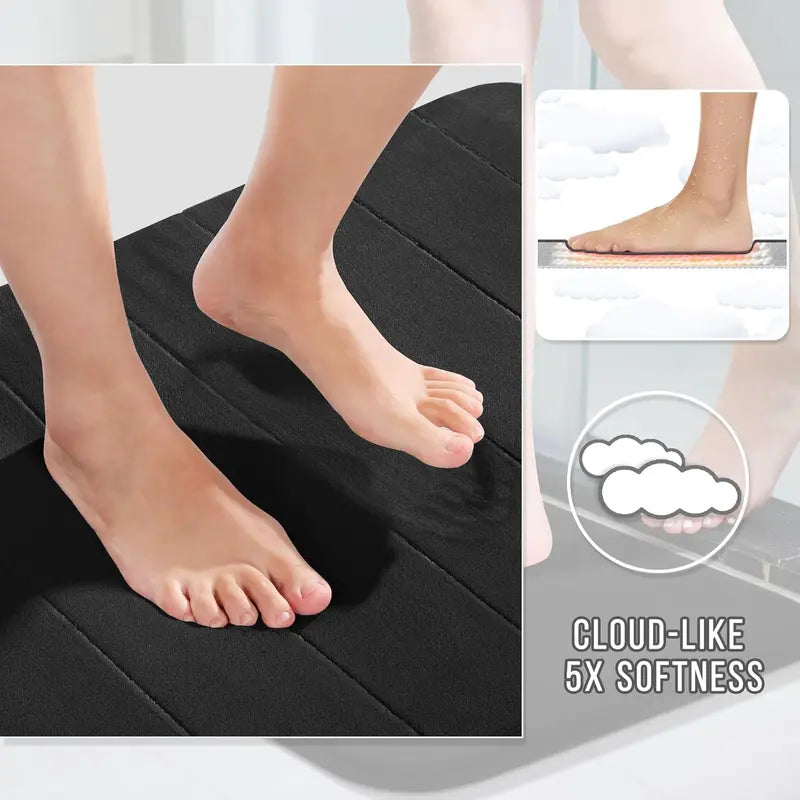 3 Piece Luxury Memory Foam Bath Mat Set, Super Soft Absorbent Quick Dry Bathroom Rugs, Non Slip Machine Washable Floor Carpet for Bathtub, Shower, Vanity & Toilet Base