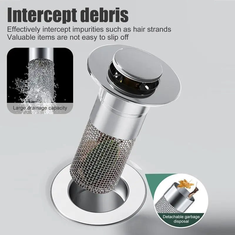 Bathroom Sink Stopper Hair Catcher, Universal Pop Up Sink Drain Filter with Stainless Steel Filter Basket, Bathroom Sink Drain Strainer, Modern Bathroom Accessory, Drain Cover