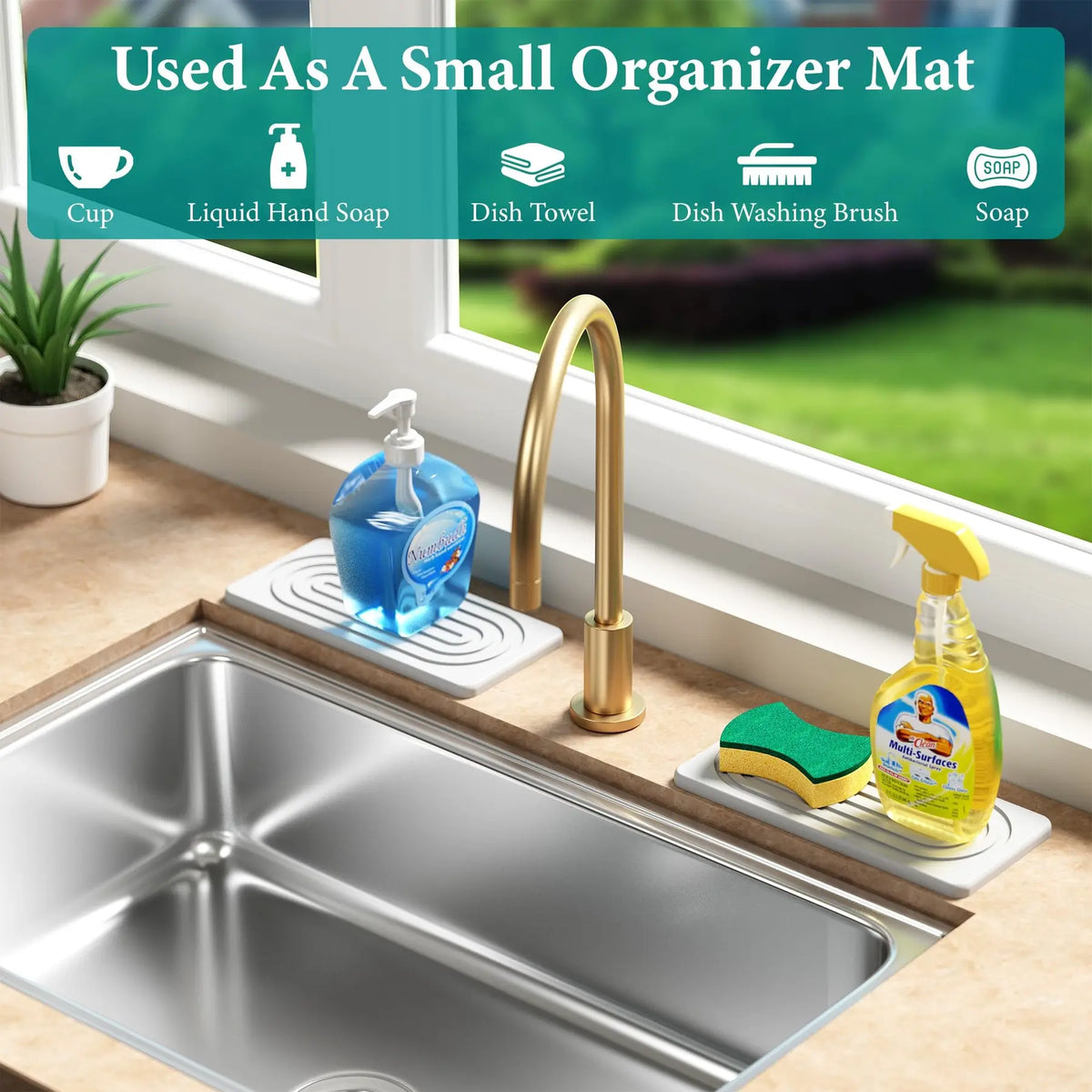 2 PCS Water Absorbing Stone Tray for Sink, Quick Drying Diatomite Bathroom Tray Countertop, Bathroom Accessory, Stone Drying Mat for Kitchen Counter Faucet, Water Absorbent Mat, Soap Dish Dispenser Vanity Organizer, Bathroom Supplies, White-A-8.3" x 4"