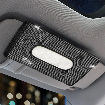 Car Tissue Box, Car Sun Visor Tissue Storage Box, Glitter Artificial Rhinestone Shiny Tissue Bag, Artificial Crystal Car Back Seat Tissue Bag, Tissue Holder for Car, Car Accessories Women, Car Interior Accessories Girls