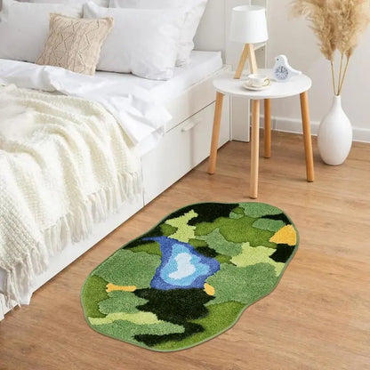Vandleonet 3D Moss Green Microfiber Bath Mat - 32x20 in Tufted, Thick Texture, Absorbent, Quick-Dry, Plush Shaggy Fluffy, Non-Slip Backing, Cold-Wash Rustic Home Supplies for Shower Safety, Indoors, Office Decor