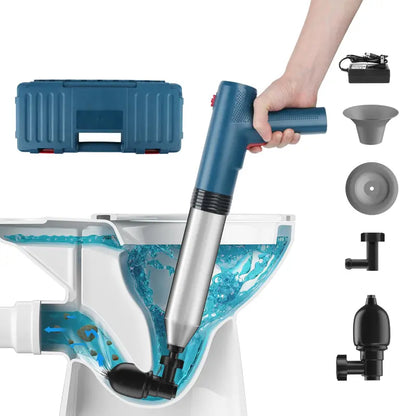 Tormida Stainless Steel Electric Toilet Plunger Clog Remover Kit - Powerful High-Pressure Air Drain Blaster Set with 4 Adapter Heads, Rechargeable Metal Plumbing Tool for Toilets