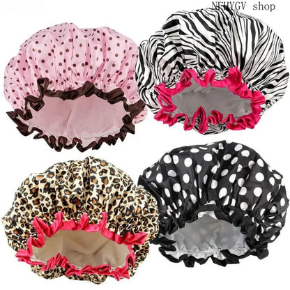 Women’s Double-Layer Waterproof Elastic Shower Cap, Reusable Eco-Friendly Leak-Proof Hair Protection Head Cover, Lightweight Multi-Purpose Accessory for Bathing Skincare Cooking And Daily Hair Care Routines