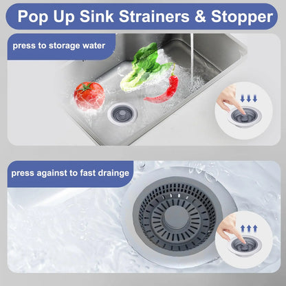 3-in-1 Kitchen Sink Strainer & Stopper, Stainless Steel Pop Up Kitchen Sink Drain Strainer, Anti-clogging Kitchen Sink Stopper, Kitchen Fixtures, Bathroom Sink Stopper, Anti Clogging Drainage