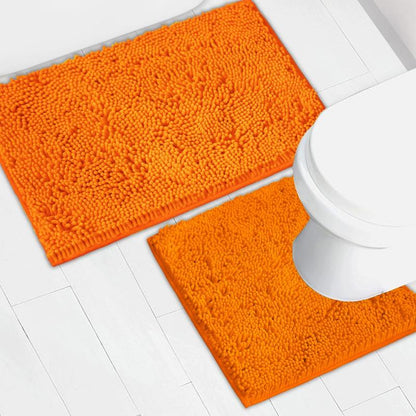 Light Gray Bathroom Mat Set (2-Piece), Synthetic Dense Pile, Super Water Absorbent Quick Dry, Sturdy PVC Base, Non-Slip, Machine Washable, Rectangle for Bathtubs
