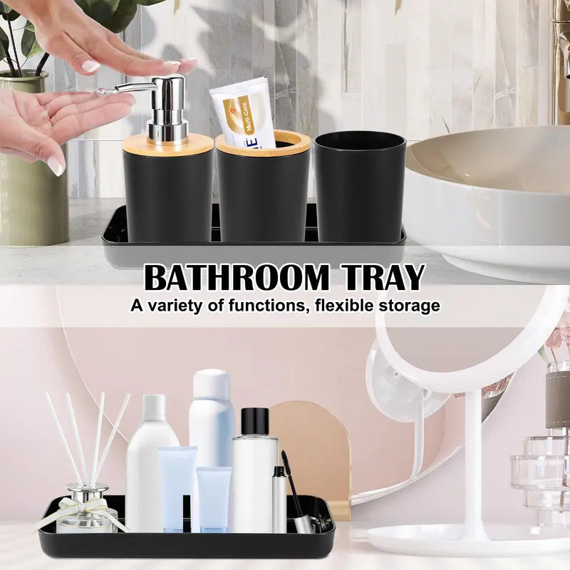 9PCS Durable Multifunctional Plastic Bathroom Sets Full Set - Lightweight Home Accessory Kit for RV, Apartment - Trash Can, Toilet Brush, Toothbrush Holder, Lotion Dispenser, Soap Dish, Cup, Vanity Tray, Qtip Holder - Ideal Dorm Gift