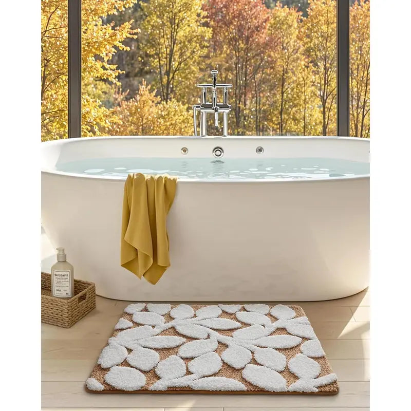 DEXI Traditional Rectangle Bathroom Rug Set - 20x32in Cozy Microfiber Bath Mat with Anti-Slip Pad, Highly Absorbent, Stops Floor Bunching, Durable, Cold-Washable, Easy-Clean, Quick-Dry (Prints: Green Leaf/Pink Flower/Beige)