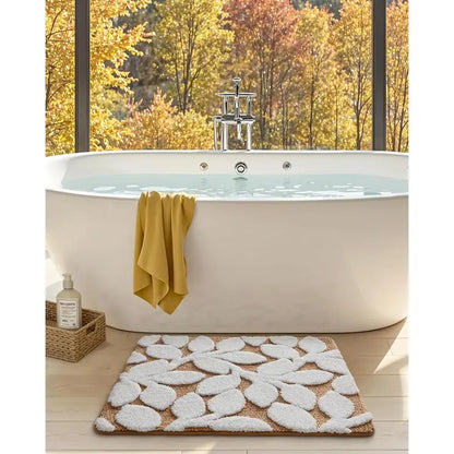 DEXI Traditional Rectangle Bathroom Rug Set - 20x32in Cozy Microfiber Bath Mat with Anti-Slip Pad, Highly Absorbent, Stops Floor Bunching, Durable, Cold-Washable, Easy-Clean, Quick-Dry (Prints: Green Leaf/Pink Flower/Beige)