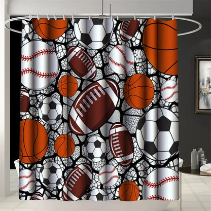 Boys' 4-Piece Washable Polyester Printed Bathroom Shower Curtain Sets - Quick Dry, Includes Shower Curtain, Toilet Seat Cover, Matching Hooks, for Daily Bath Set Decor, Four Piece