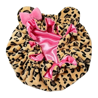 Super Absorbent Quick Dry Hair Cap, Face Wash Spa Leopard Print Cat Ear Headband, Quick Dry Hair Cap Soft Sleep Hat, Bowknot Hair Band for Makeup Skincare Multi-Function Headband Sleep Hat for Bath Spa