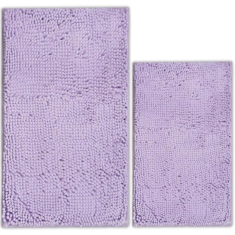 Light Gray Bathroom Mat Set (2-Piece), Synthetic Dense Pile, Super Water Absorbent Quick Dry, Sturdy PVC Base, Non-Slip, Machine Washable, Rectangle for Bathtubs