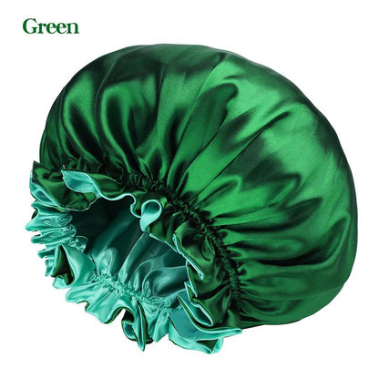 Best-selling large double-layer satin elastic sleep cap, wide-brimmed solid color shower cap, beauty and hairdressing cap