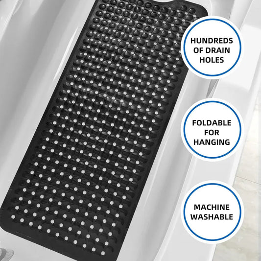 Bath Tub and Shower Mats, Non-Slip 39 x 16 Inch Extra Long Bath Mat, Machine Washable Bathtub Mat with Drain Holes, Suction Cups for Bathroom (Black)