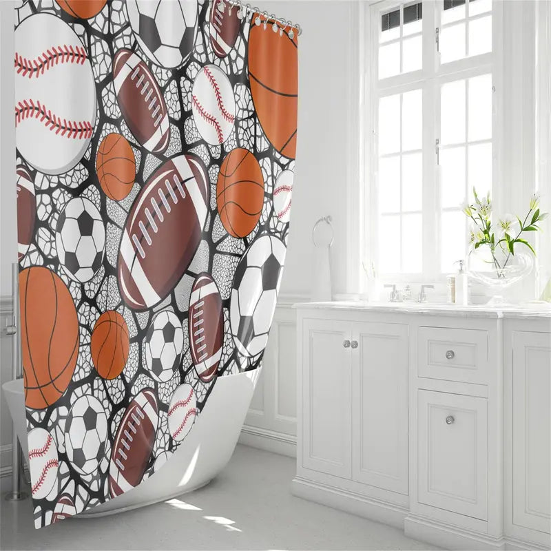 Boys' 4-Piece Washable Polyester Printed Bathroom Shower Curtain Sets - Quick Dry, Includes Shower Curtain, Toilet Seat Cover, Matching Hooks, for Daily Bath Set Decor, Four Piece