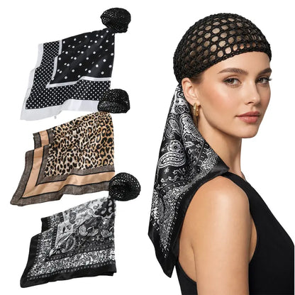 3PCS Wrap Cap Hair Net with Scarf 2in 1 Hair Wrap Cap Bonnet for Women Shower Hat for Silk Press Curly Braided