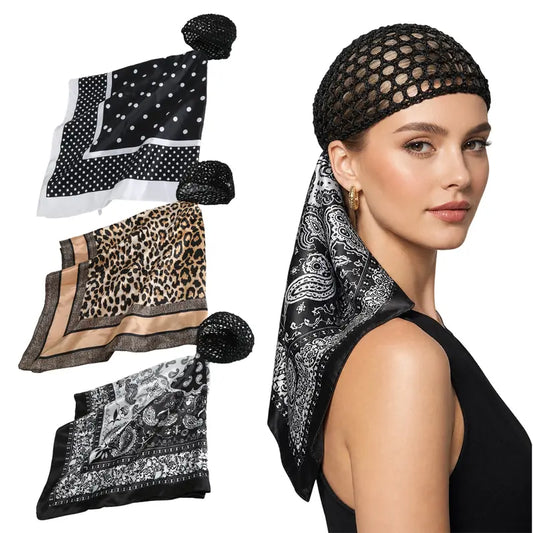 3PCS Wrap Cap Hair Net with Scarf 2in 1 Hair Wrap Cap Bonnet for Women Shower Hat for Silk Press Curly Braided