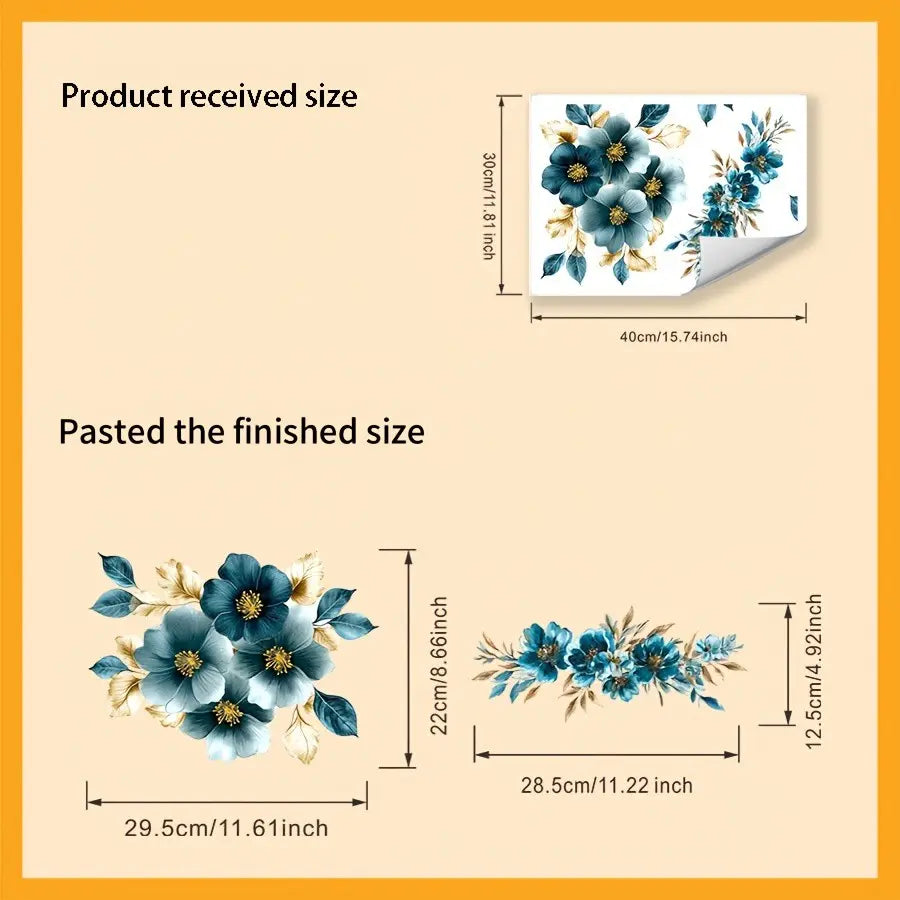 Blue Floral Art Toilet Sticker, Elegant Bathroom Wall Decor, Warm Home Decoration, Single Piece, Stylish and Comfortable Design, Bathroom House Decor