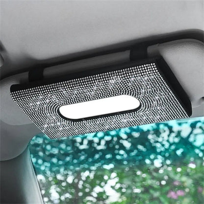 Car Tissue Box, Car Sun Visor Tissue Storage Box, Glitter Artificial Rhinestone Shiny Tissue Bag, Artificial Crystal Car Back Seat Tissue Bag, Tissue Holder for Car, Car Accessories Women, Car Interior Accessories Girls