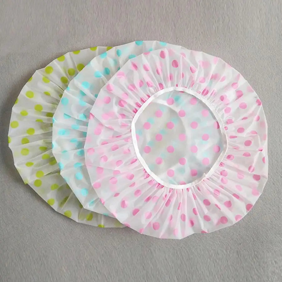 Bathroom Waterproof Plastic Shower Caps, 3pcs Polka Dot Pattern Hair Cover, Portable Bath Hair Cap for Home Dormitory Outdoor Travel, Shower Cap Set, Bathroom Accessory, Shower Essentials