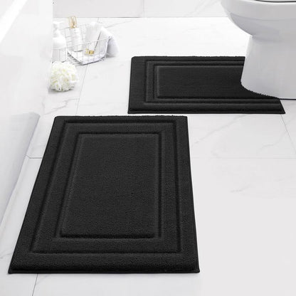 Gray Tufted 2-Piece Rectangle Bath Mat Set - Ultra-Soft Microfiber Rugs for Bathroom Floor, Slip-Safe, Water-Absorbent, Machine Washable (20"x32" + 16"x24") for Indoor Use