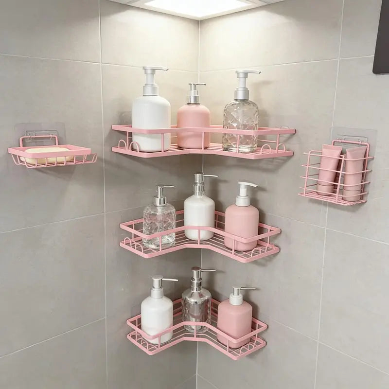 【Fall Essentials】5-Piece Black Stainless Steel Shower Caddy Organizer Set – No Drill Strong Adhesive Rustproof Waterproof Wall Mount | Floating Shelves Soap Dish Toothbrush Shampoo Holder | Aesthetic Cozy Home Renter Friendly Bathroom Upgrade Must Have