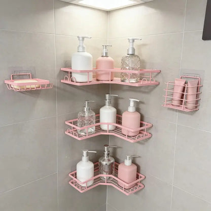 【Fall Essentials】5-Piece Black Stainless Steel Shower Caddy Organizer Set – No Drill Strong Adhesive Rustproof Waterproof Wall Mount | Floating Shelves Soap Dish Toothbrush Shampoo Holder | Aesthetic Cozy Home Renter Friendly Bathroom Upgrade Must Have
