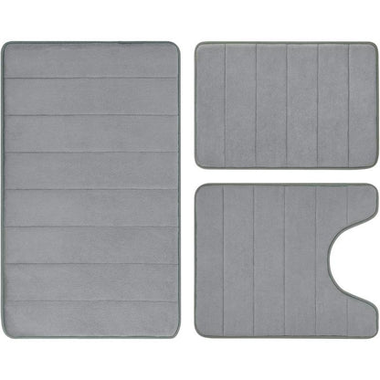 Black Polyester 3-Piece Bathroom Rug Combo Set - Thick, Slip-Safe PVC, Stable PVC Backing, Extra Soft, Absorbent, Machine Washable, 20"x24" Rectangular Bathroom Floor Mat, U-Shaped Toilet Area Cover, Synthetic Memory Foam