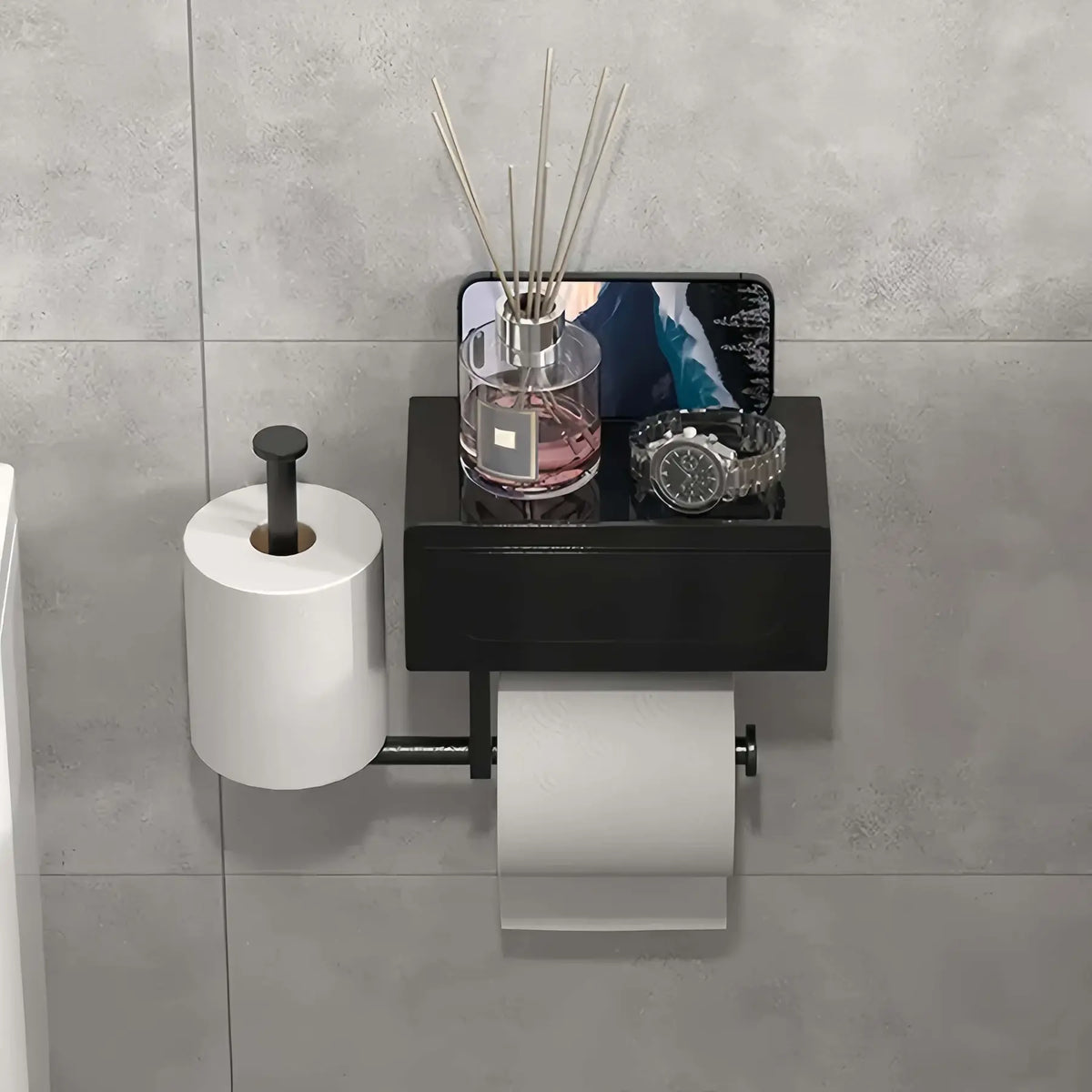 Bathroom Toilet Paper Holder, 1 Count Wall Mounted Punch Free Storage Rack, Waterproof & Rust Proof, Suitable for Bathroom & Toilet, Bathroom Accessories Organizer, Bathroom Gadgets