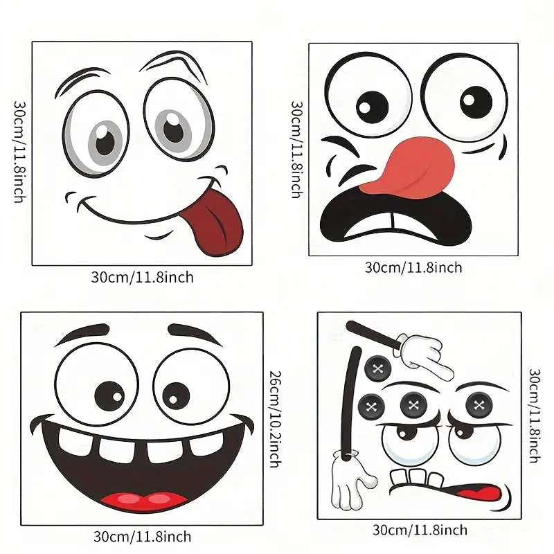 4pcs cartoon face sticker, self-adhesive, plastic surface compatible, one-time use, suitable for, toilet, refrigerator, bright face, decoration, cartoon joyful face toilet lid decoration, Bathroom Decor Supplies, Bathroom Decorations