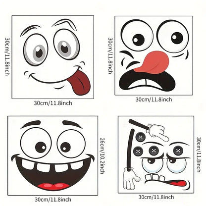 4pcs cartoon face sticker, self-adhesive, plastic surface compatible, one-time use, suitable for, toilet, refrigerator, bright face, decoration, cartoon joyful face toilet lid decoration, Bathroom Decor Supplies, Bathroom Decorations