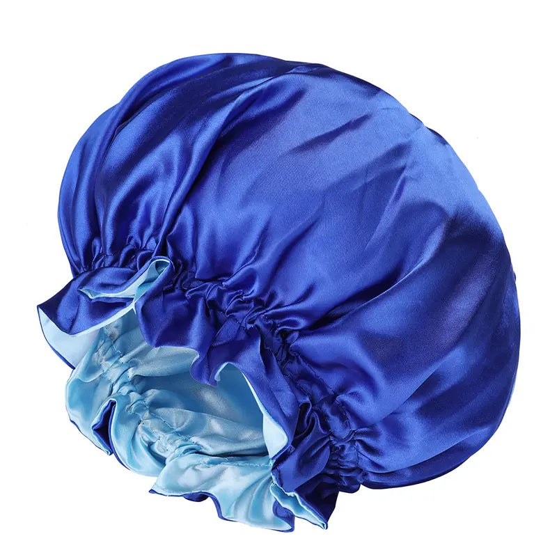 Best-selling large double-layer satin elastic sleep cap, wide-brimmed solid color shower cap, beauty and hairdressing cap