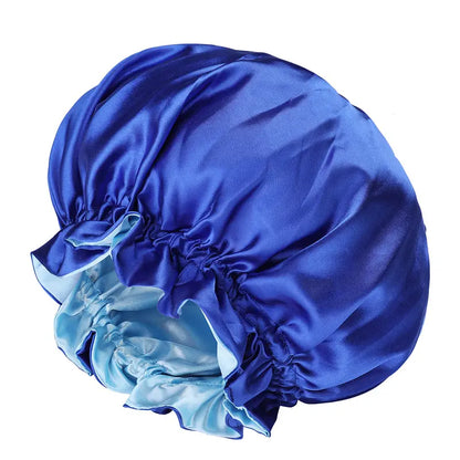 Best-selling large double-layer satin elastic sleep cap, wide-brimmed solid color shower cap, beauty and hairdressing cap