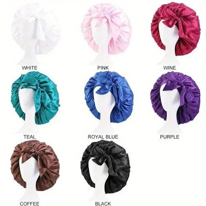 Women Satin Solid Sleeping Hat Night Sleep Cap for Women Shower Caps Waterproof Solid Sleeping Hair Bonnets Adjustable Cap Bathroom Accessory Shower Essentials