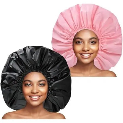 Women's Super Large Waterproof Dustproof Durable Shower Cap Set (2 Count) - Elastic, Black, White, for Adults' Long Thick Curly Hair, Locs, Twist Braids, Blocks Oily Fumes