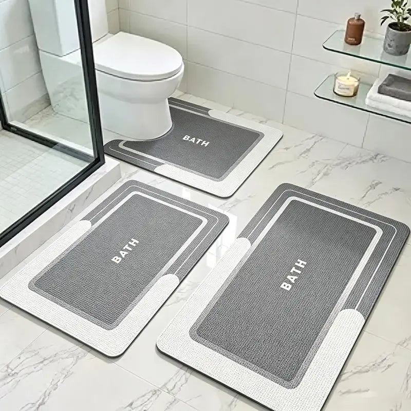 3PCS Multi-Piece Set Bathroom Rug Sets - Nonslip Diatomite-TRP Rectangle Rubber Backing Bath Mats, Durable, Water-Absorbent, Quick-Dry for Indoor Bathroom Home Supplies, Water Absorbent Bathmat