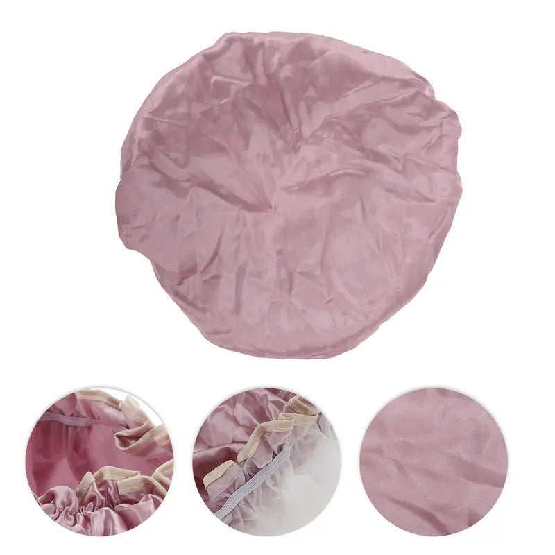 Unique Bargains 1pc Women's Double Layer Shower Cap for Bathroom Vacation Travel Hotel