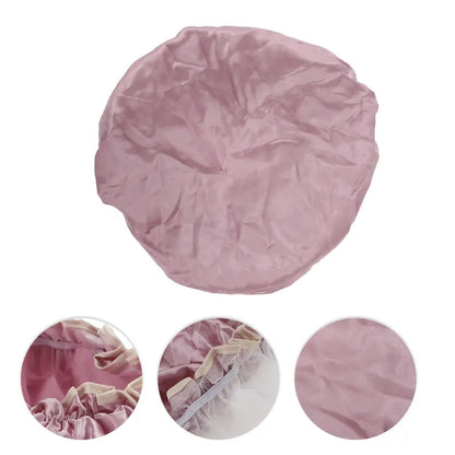 Unique Bargains 1pc Women's Double Layer Shower Cap for Bathroom Vacation Travel Hotel