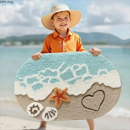 Soft Absorbent Starfish Shell Bathroom Rug - Non-Slip, Quick-Dry, Coastal Touch Decor with Charming Designs for Sea Beach Bathroom, Kitchen, Entryway,sohochic